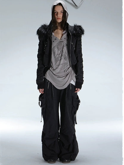 DoublePunch Durable 100% Cotton Functional Low Rise Leaf Camo Button Straight Women Pants