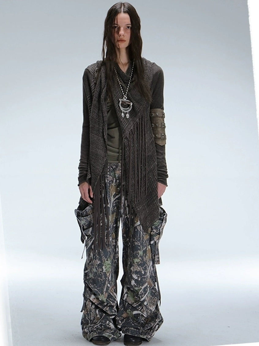 DoublePunch Durable 100% Cotton Functional Low Rise Leaf Camo Button Straight Women Pants