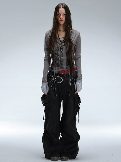 DoublePunch Durable 100% Cotton Functional Low Rise Leaf Camo Button Straight Women Pants