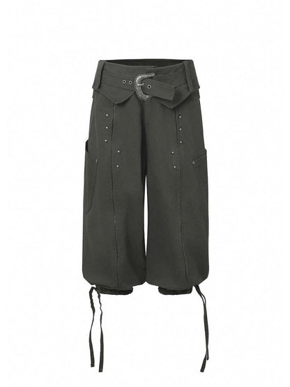 DoublePunch Durable Washed Cotton Low Waist Punk Cargo Wide Fit Women Button Detail Pants