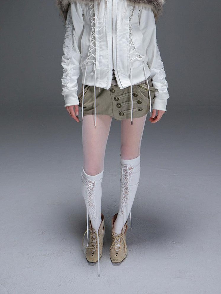 DoublePunch Faux Fur Collar Tie Hooded Women&