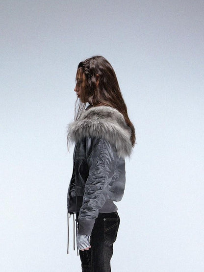 DoublePunch Faux Fur Collar Tie Hooded Women&