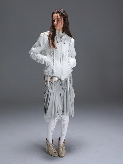 DoublePunch Faux Fur Collar Tie Hooded Women&