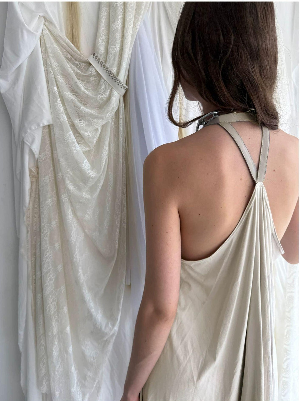 DoublePunch Faux Suede Printed Open Back Asymmetric Women&