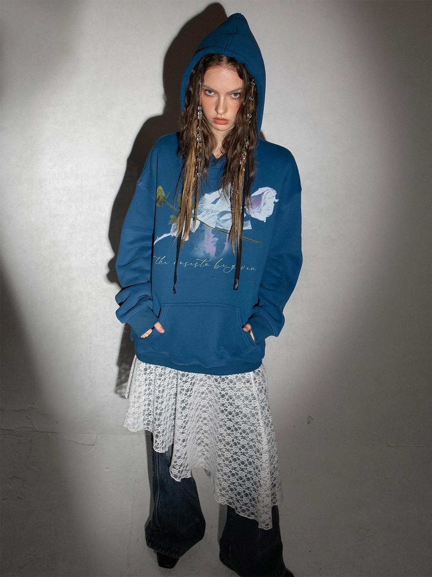 DoublePunch Fleece Lined Loose Street Letter Print Kangaroo Pocket Unisex Hoodies