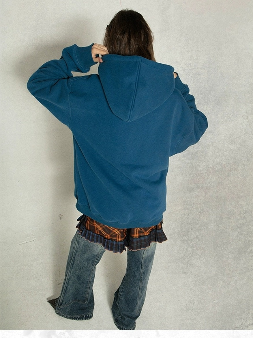 DoublePunch Fleece Lined Loose Street Letter Print Kangaroo Pocket Unisex Hoodies