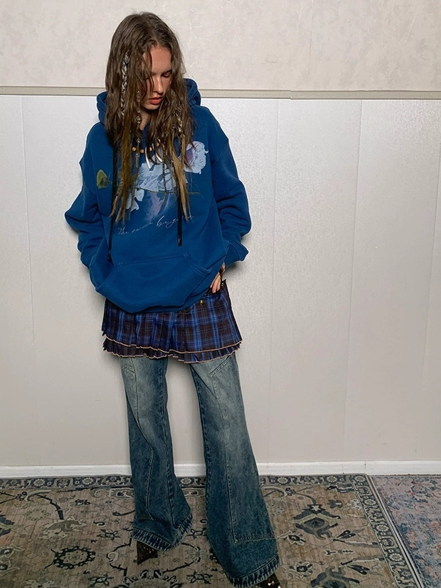 DoublePunch Fleece Lined Loose Street Letter Print Kangaroo Pocket Unisex Hoodies