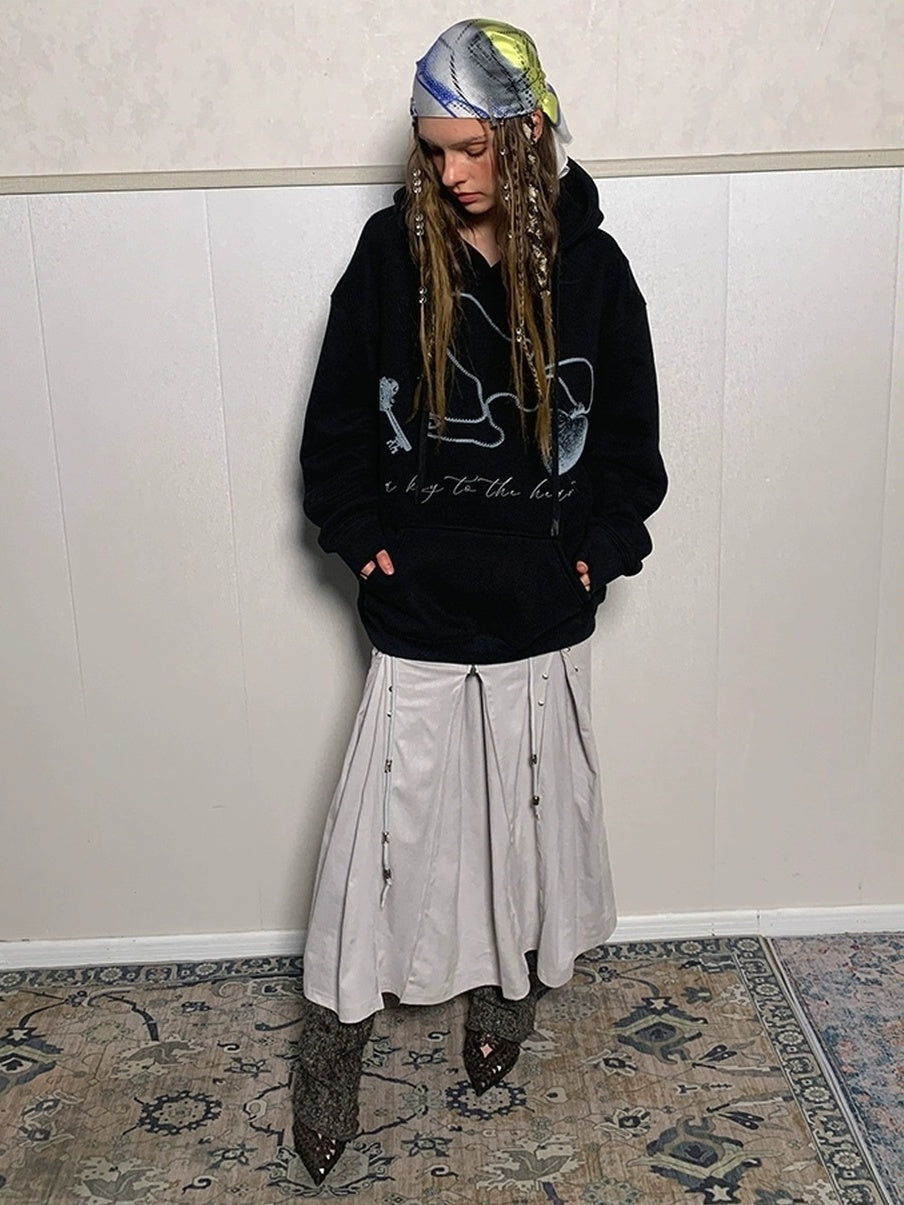 DoublePunch Fleece Lined Loose Street Letter Print Kangaroo Pocket Unisex Hoodies