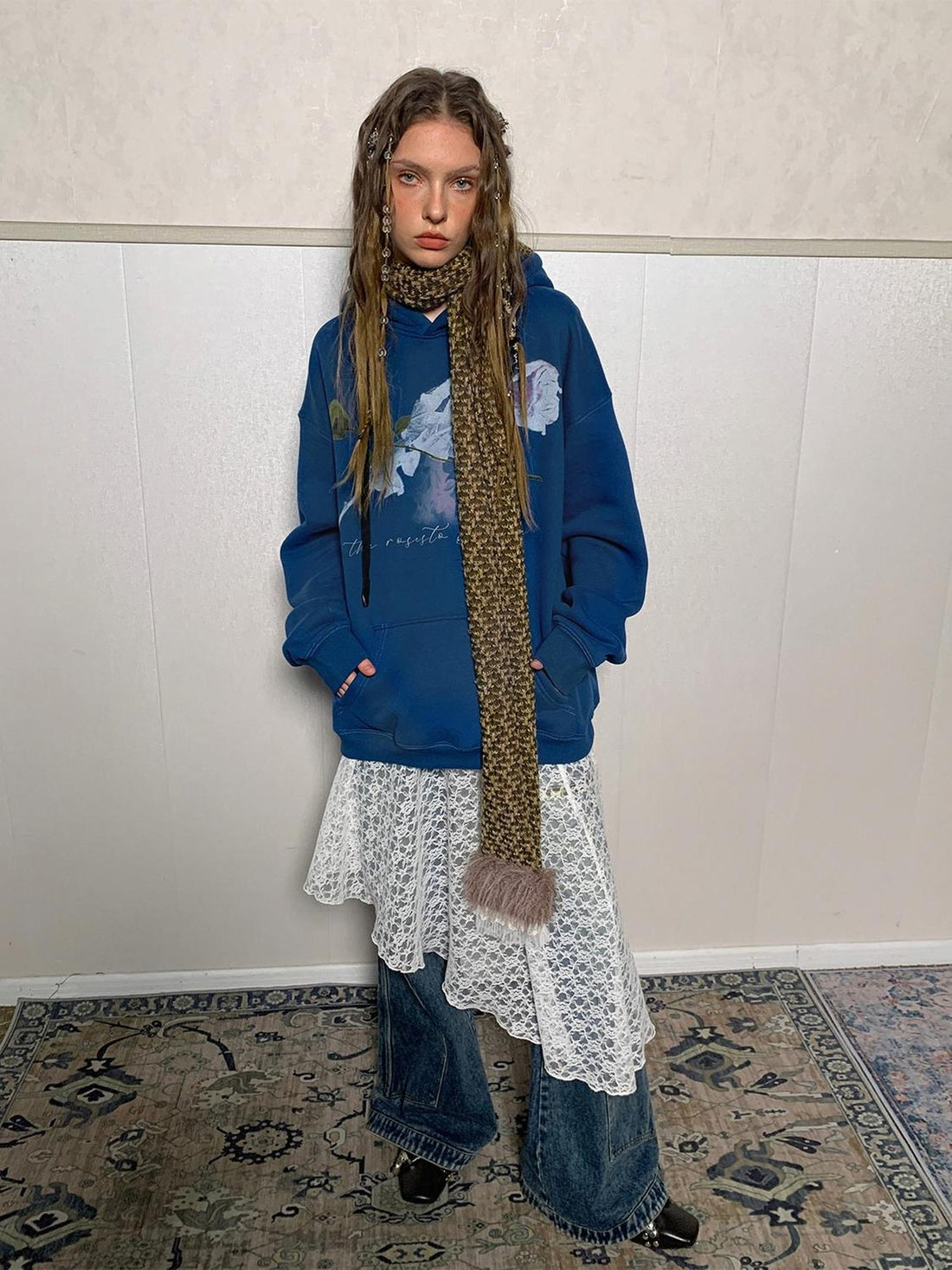 DoublePunch Fleece Lined Loose Street Letter Print Kangaroo Pocket Unisex Hoodies