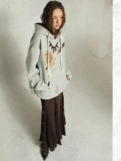 DoublePunch Fleece Lined Loose Street Letter Print Kangaroo Pocket Unisex Hoodies