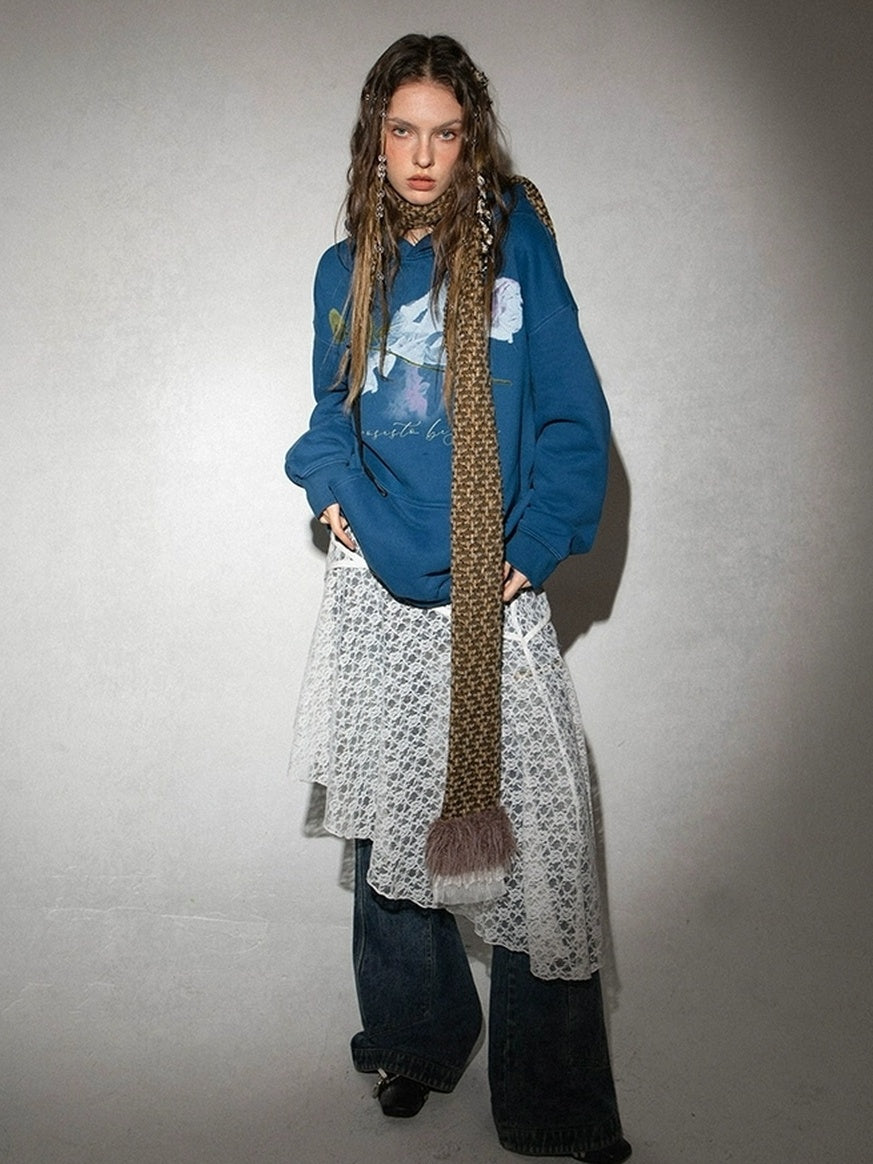 DoublePunch Fleece Lined Loose Street Letter Print Kangaroo Pocket Unisex Hoodies