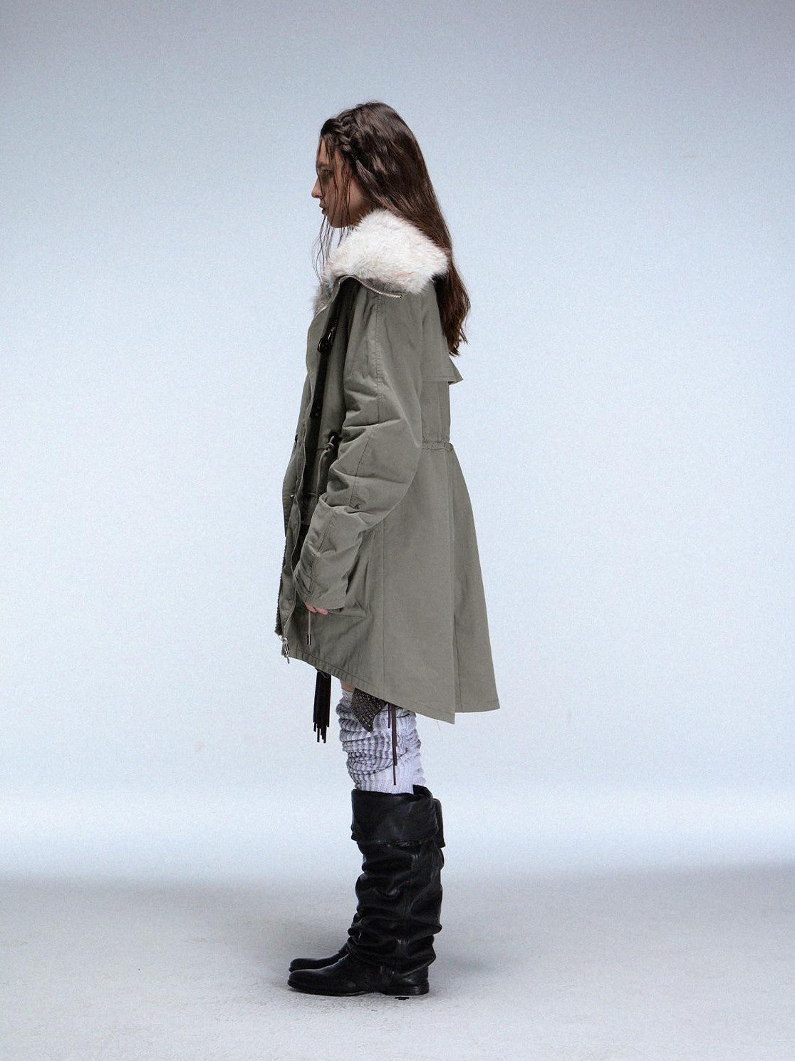 DoublePunch Fur Collar Double Breasted Fleece Lined Oversized Women&
