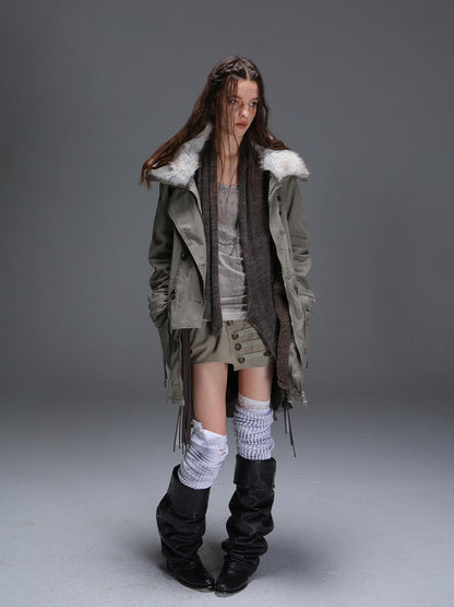 DoublePunch Fur Collar Double Breasted Fleece Lined Oversized Women&