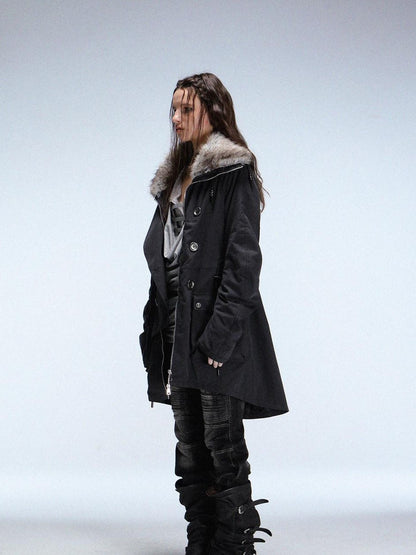 DoublePunch Fur Collar Double Breasted Fleece Lined Oversized Women&