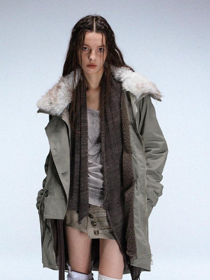 DoublePunch Fur Collar Double Breasted Fleece Lined Oversized Women&