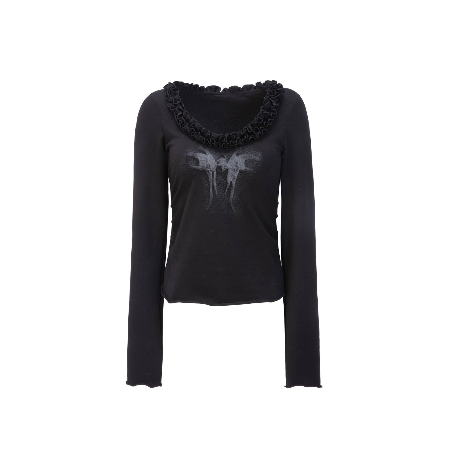 DoublePunch_Heart_Print_Ruffle_Edge_3D_Embellished_Slim_Fit_Women&