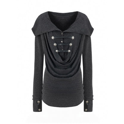 DoublePunch_Heather_Gray_Metal_Buckle_Hooded_Drape_Collar_Women&