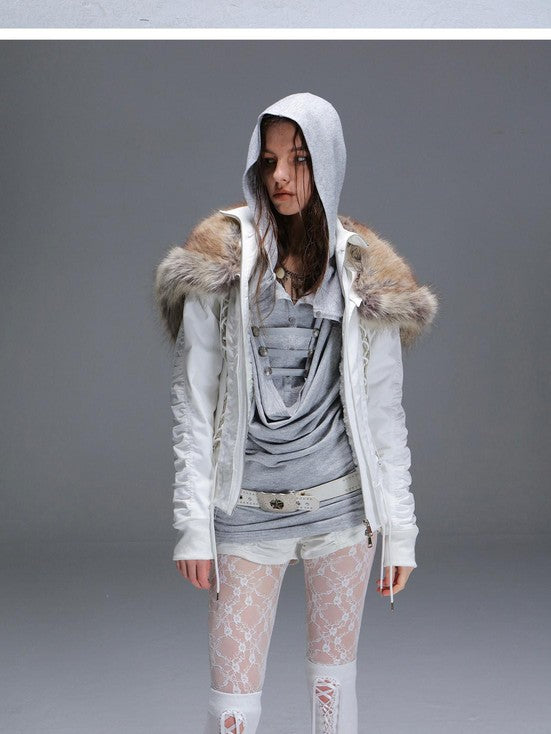 DoublePunch Heather Gray Metal Buckle Hooded Drape Collar Women&