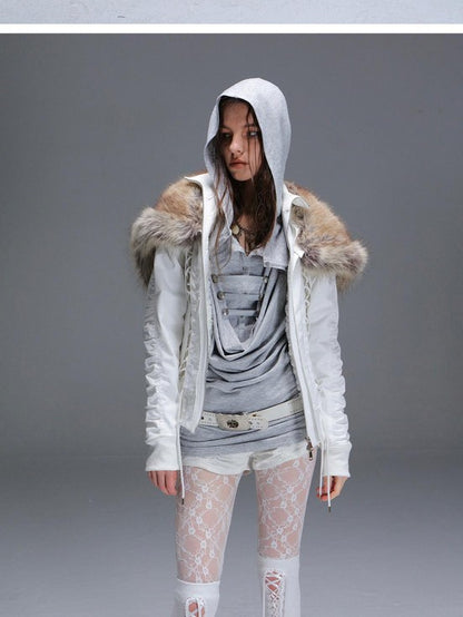 DoublePunch Heather Gray Metal Buckle Hooded Drape Collar Women&