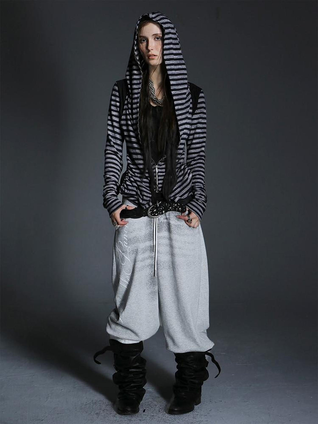 DoublePunch Heather Grey Layered Sock Overlay Print Women&