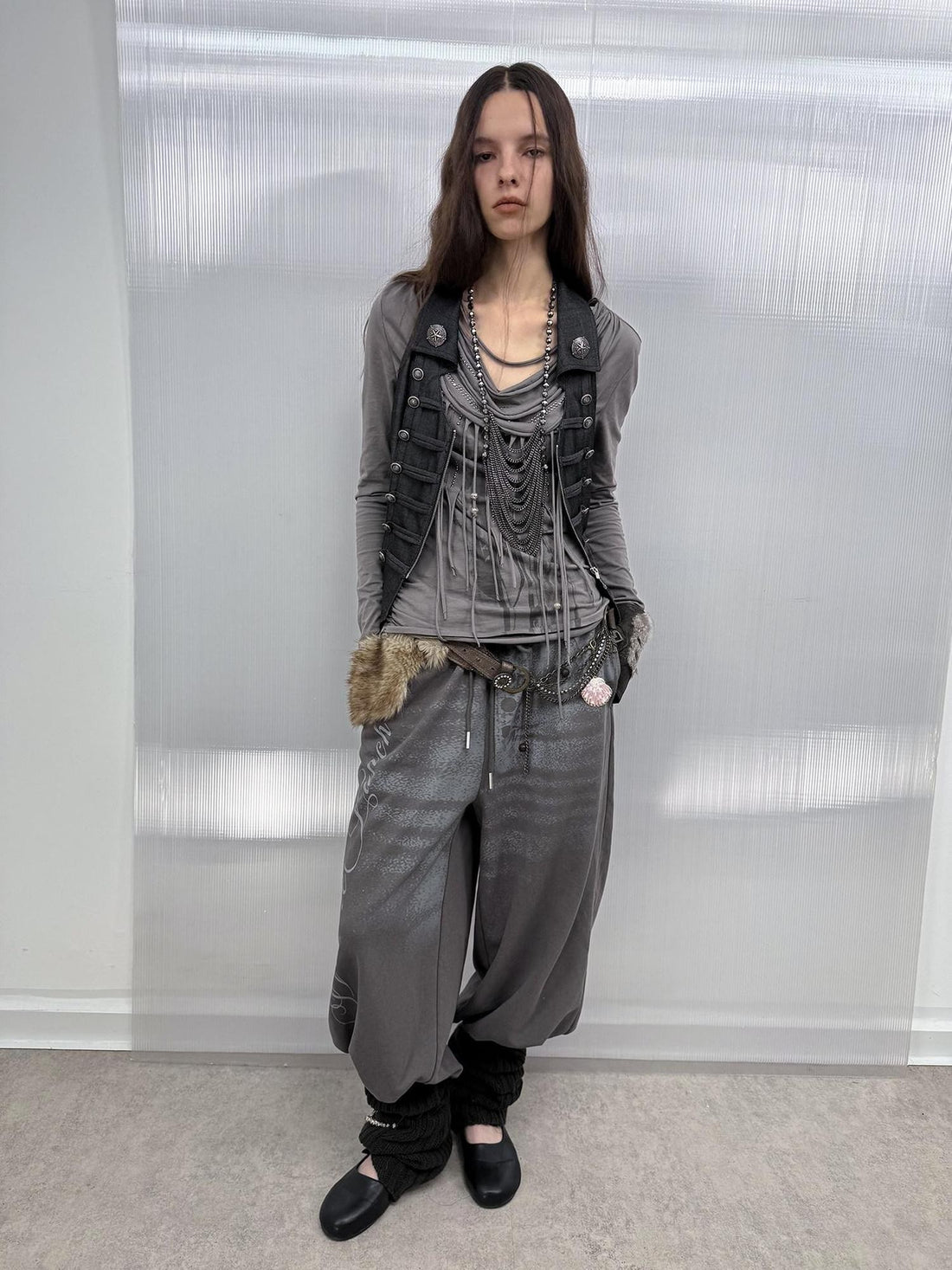 DoublePunch Heather Grey Layered Sock Overlay Print Women&