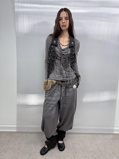 DoublePunch Heather Grey Layered Sock Overlay Print Women&