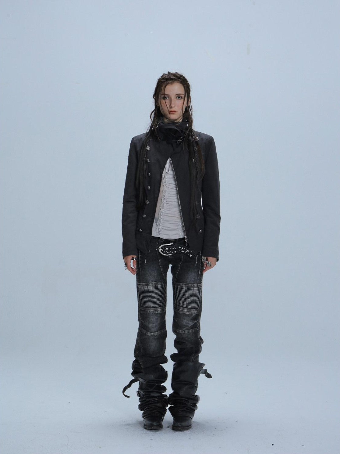 DoublePunch High Collar Metal Buckle Vintage Windproof Padded Women&