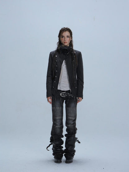 DoublePunch High Collar Metal Buckle Vintage Windproof Padded Women&