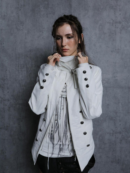 DoublePunch High Collar Metal Buckle Vintage Windproof Padded Women&