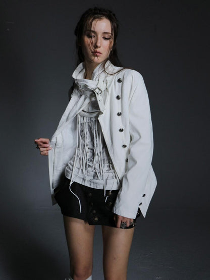 DoublePunch High Collar Metal Buckle Vintage Windproof Padded Women&