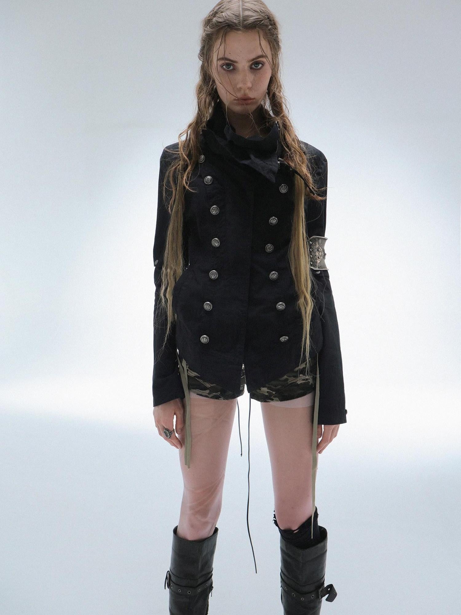 DoublePunch High Collar Metal Buckle Vintage Windproof Padded Women&