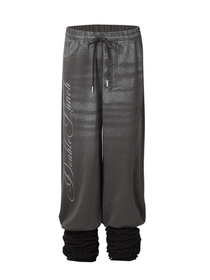 DoublePunch High Stretch Printed Patchwork Sport Relaxed Straight Leg Women Cotton Pants