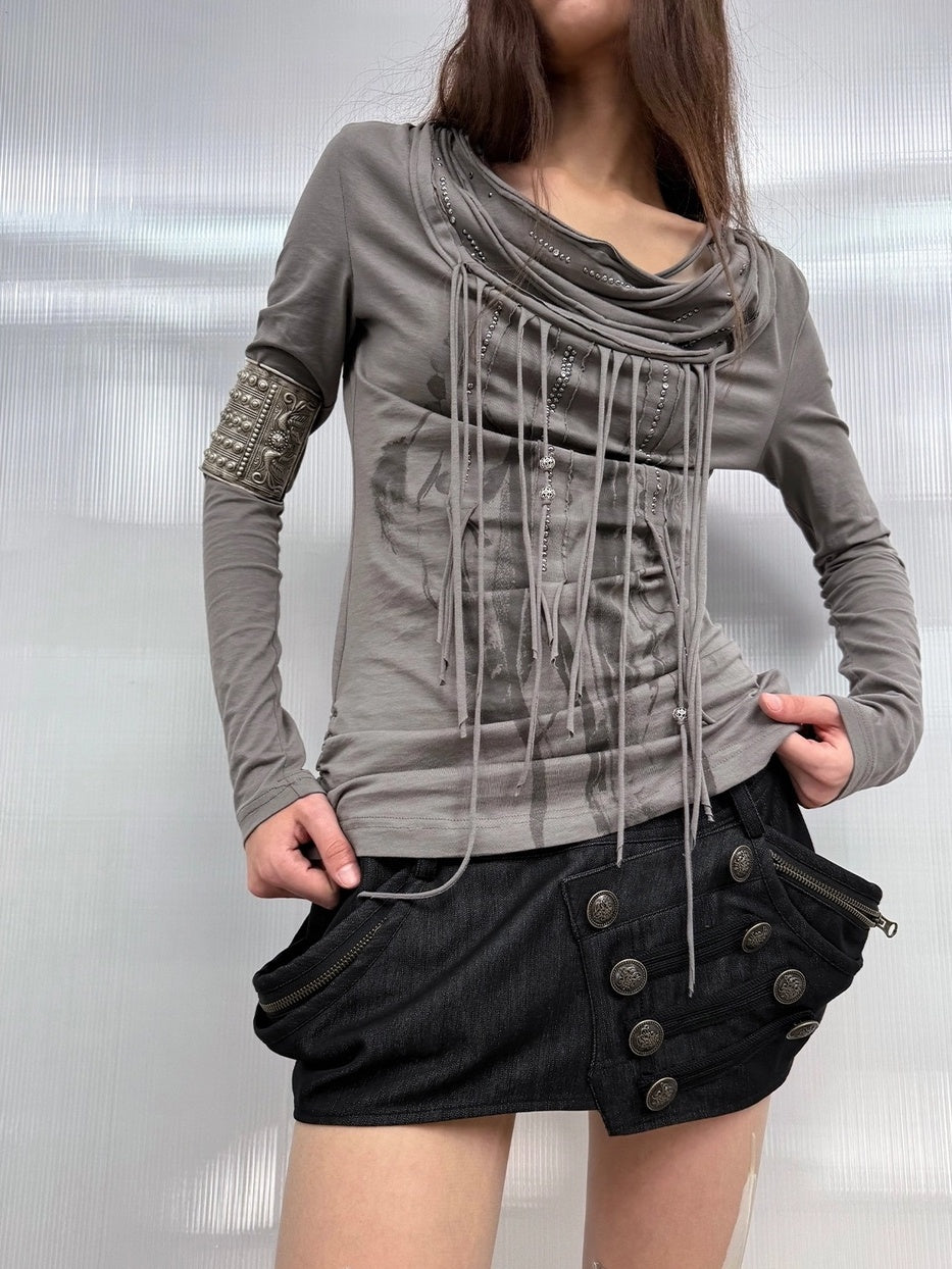 DoublePunch Hip Lift Cargo Style Asymmetric Irregular Hem Low Waist Stretch Women Mini Skirt