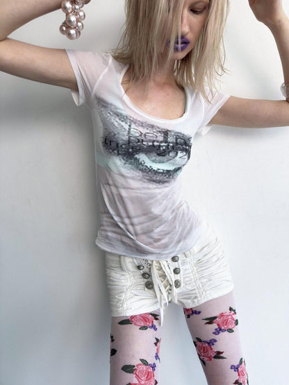 DoublePunch Illusion Print Low Round Neck Women&
