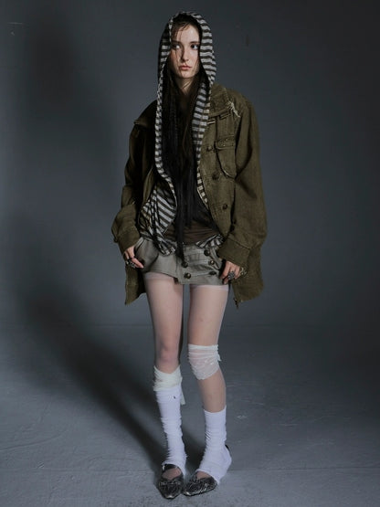 DoublePunch Insulated Utility Loose Fit Drop Shoulder Cotton Mid Length Women Jacket