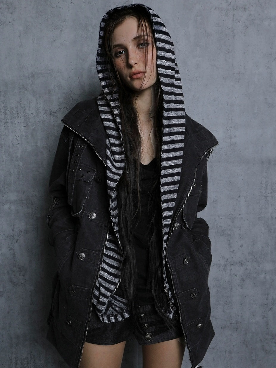 DoublePunch Insulated Utility Loose Fit Drop Shoulder Cotton Mid Length Women Jacket