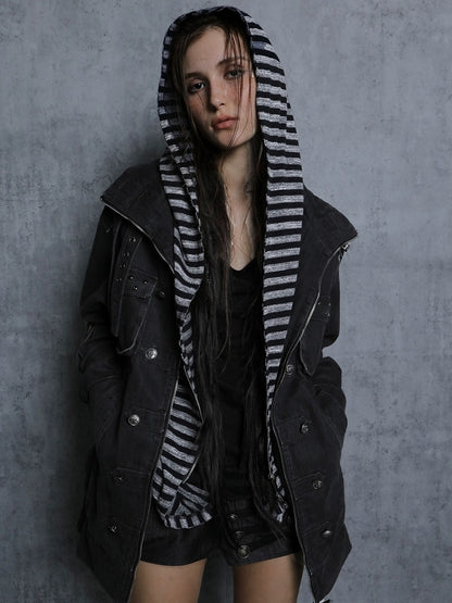 DoublePunch Insulated Utility Loose Fit Drop Shoulder Cotton Mid Length Women Jacket