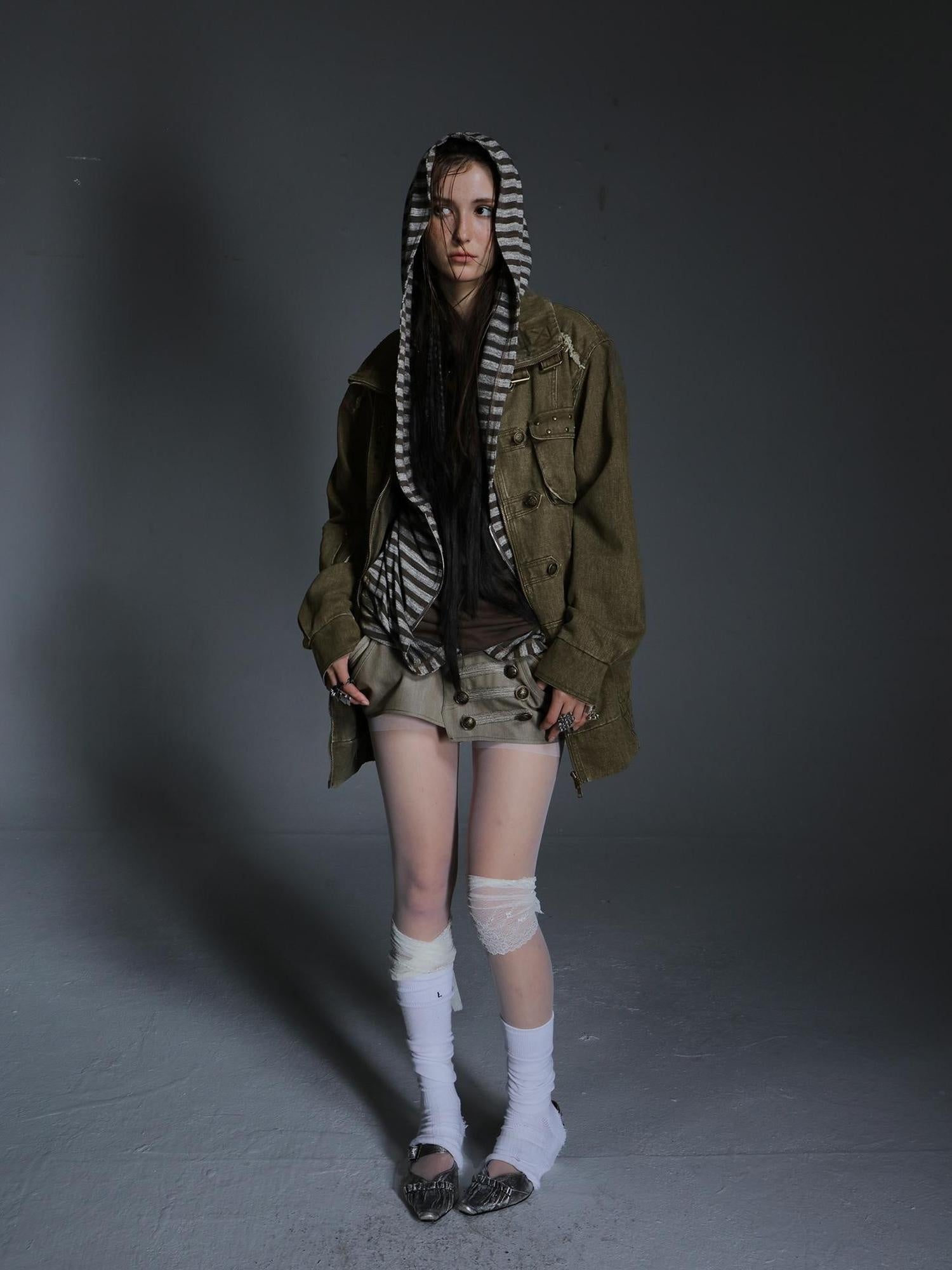 DoublePunch Insulated Utility Loose Fit Drop Shoulder Cotton Mid Length Women Jacket