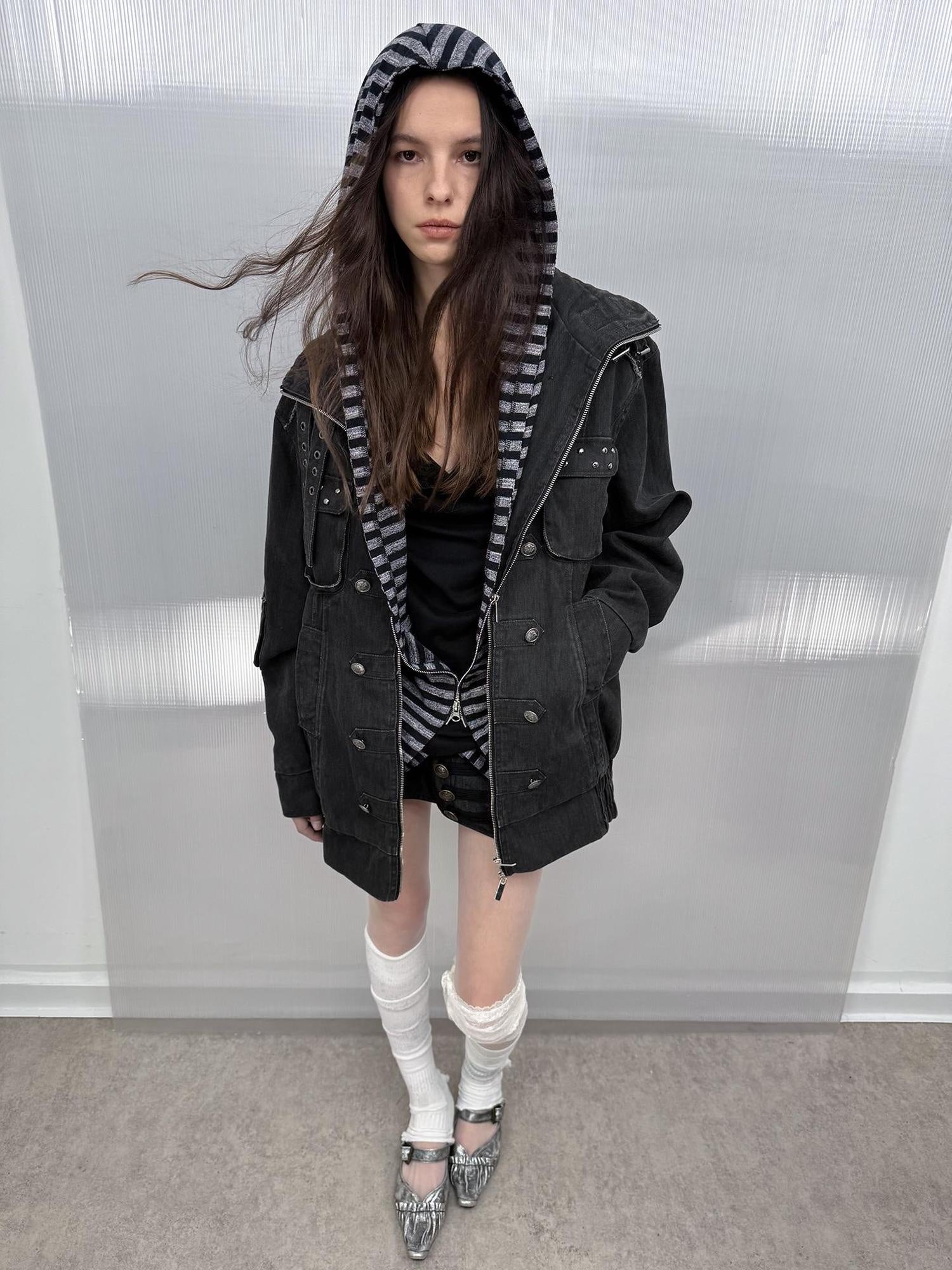 DoublePunch Insulated Utility Loose Fit Drop Shoulder Cotton Mid Length Women Jacket