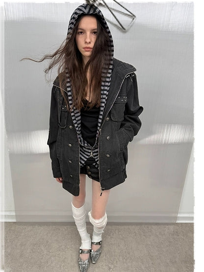 DoublePunch Insulated Utility Loose Fit Drop Shoulder Cotton Mid Length Women Jacket