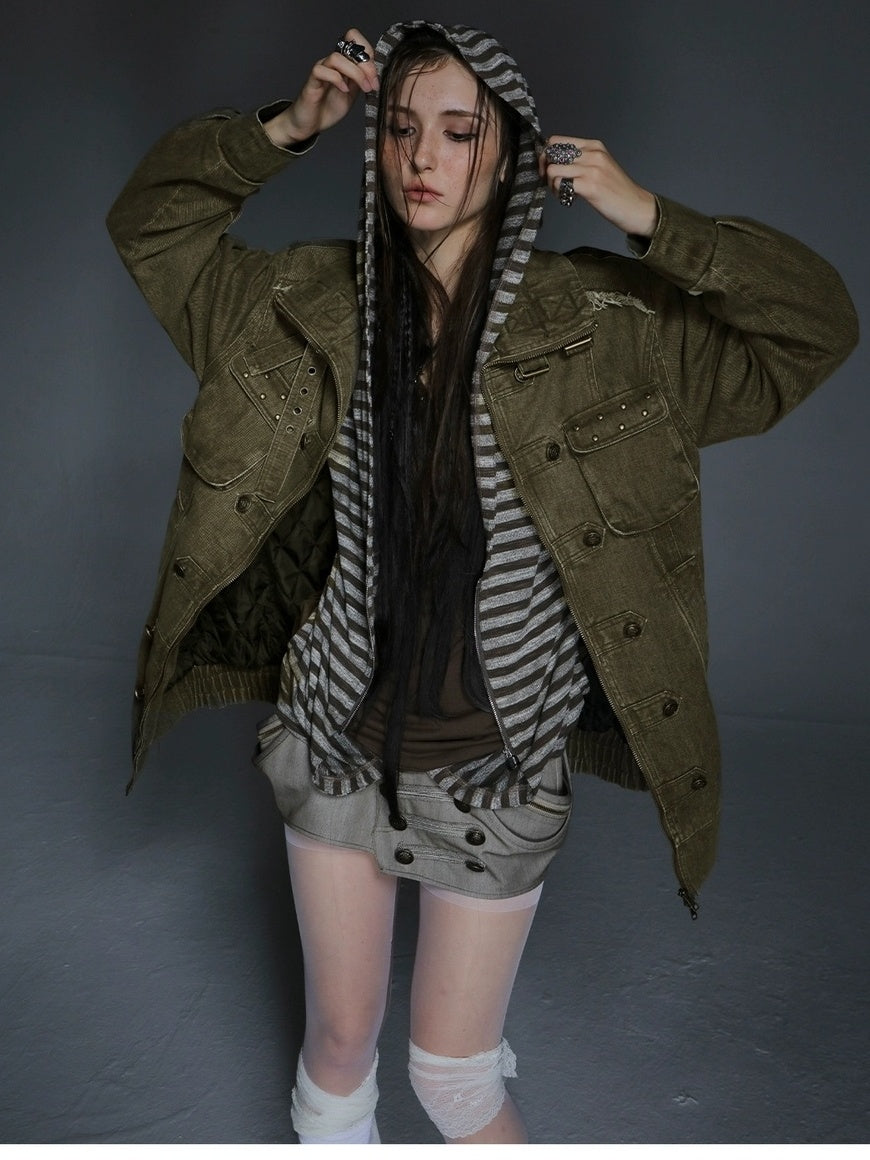 DoublePunch Insulated Utility Loose Fit Drop Shoulder Cotton Mid Length Women Jacket