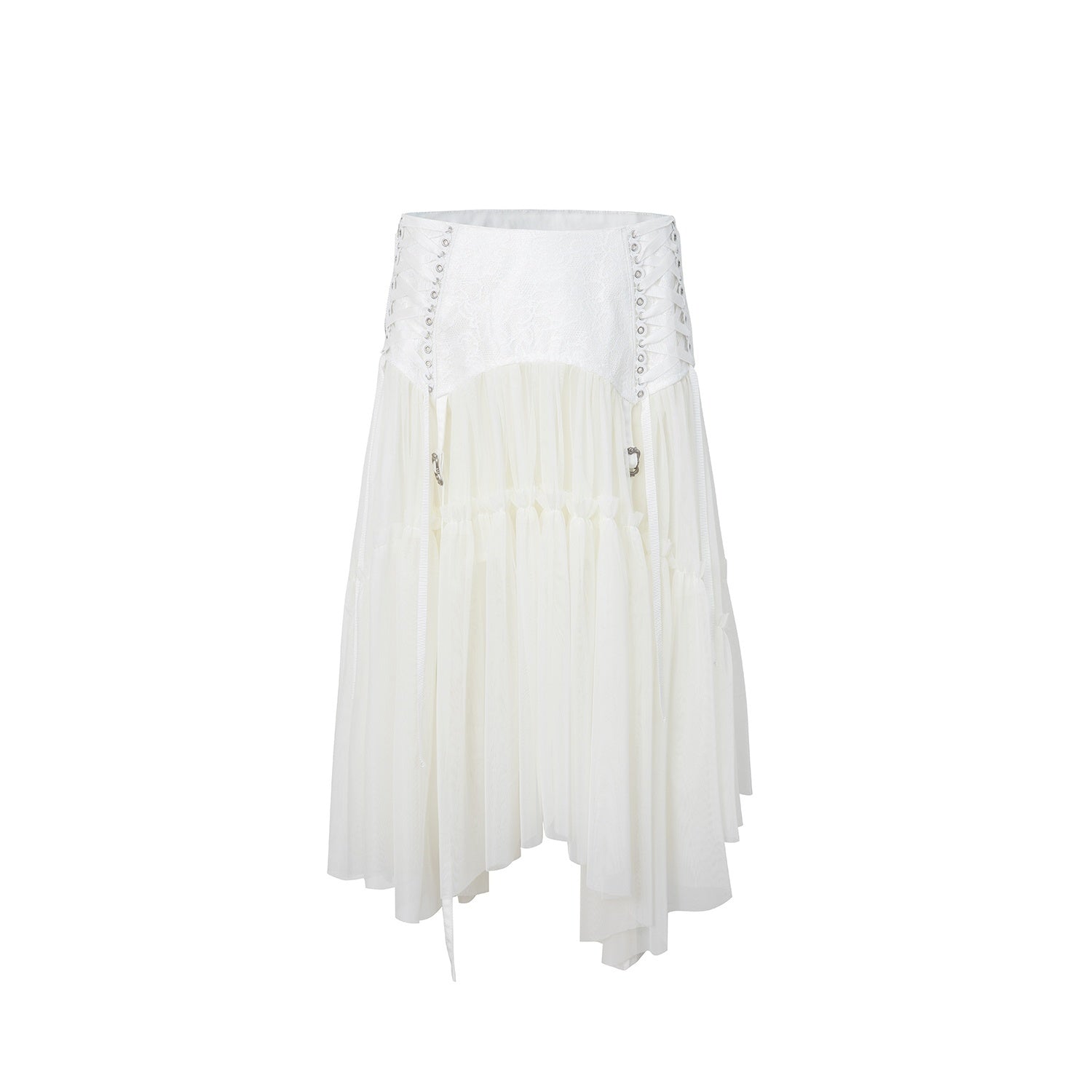 DoublePunch_Lace_Jacquard_Waist_Mesh_Pleated_Layered_Women&