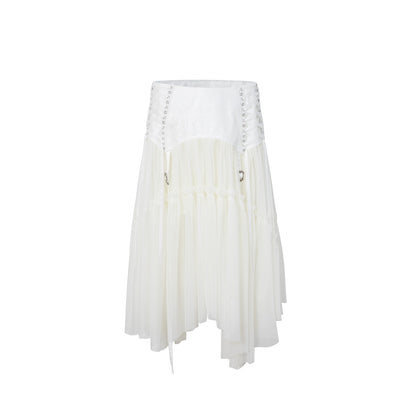 DoublePunch_Lace_Jacquard_Waist_Mesh_Pleated_Layered_Women&