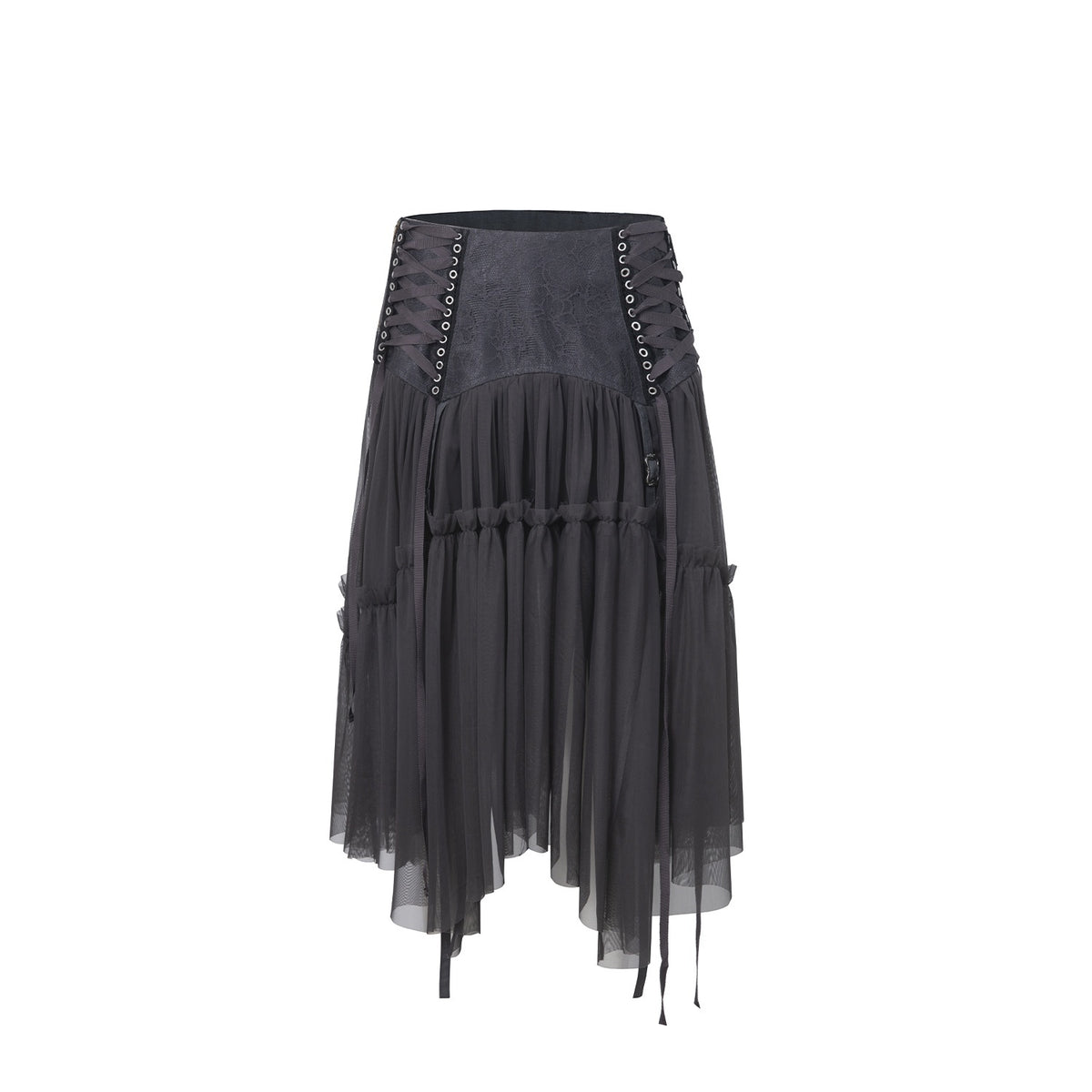DoublePunch_Lace_Jacquard_Waist_Mesh_Pleated_Layered_Women&