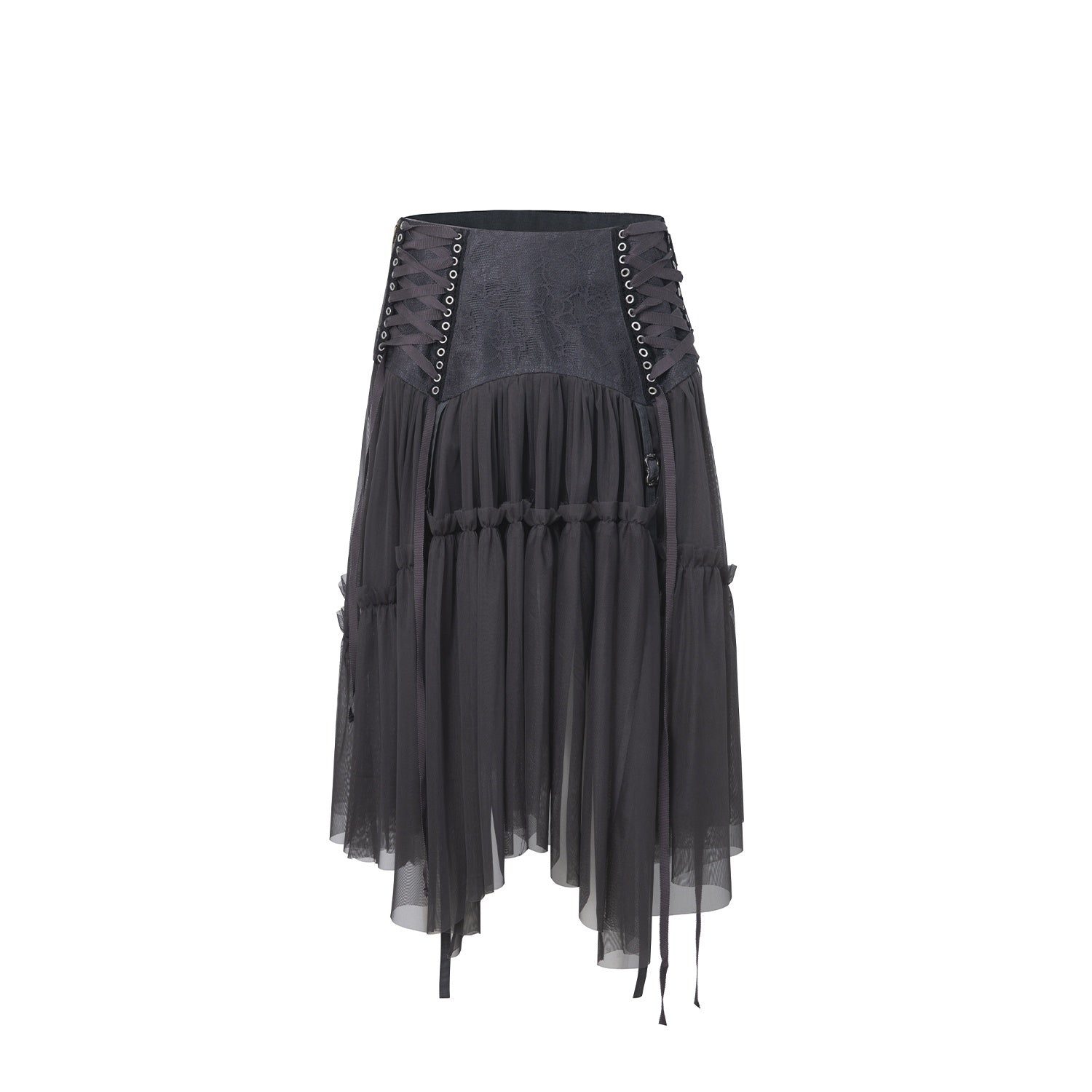 DoublePunch_Lace_Jacquard_Waist_Mesh_Pleated_Layered_Women&