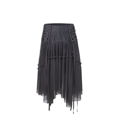 DoublePunch_Lace_Jacquard_Waist_Mesh_Pleated_Layered_Women&