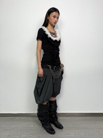DoublePunch Layered Lace Ruffle Square Neck Women&