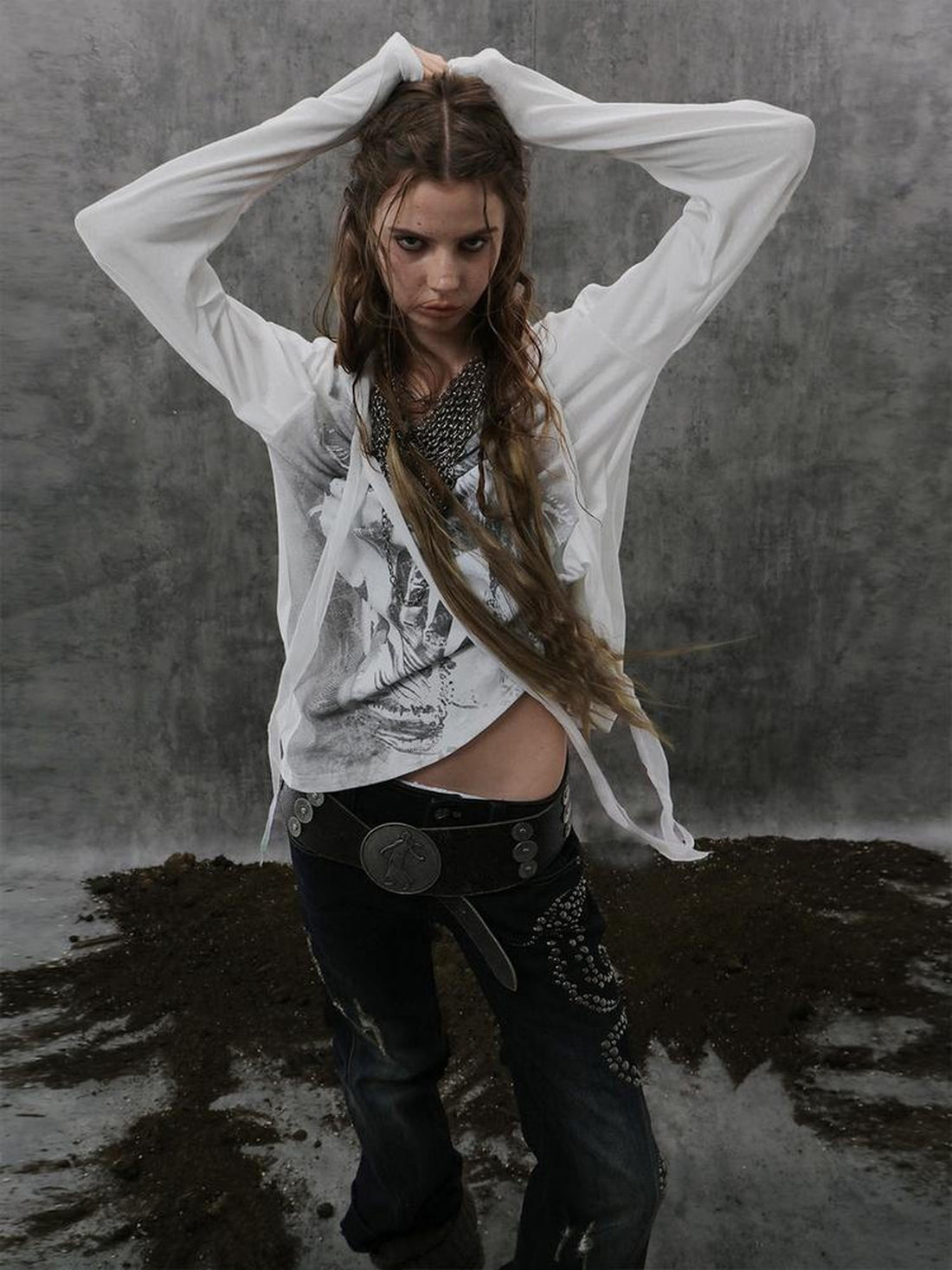 DoublePunch Lightweight Punk Loose Fit Long Sleeve Vintage Print Womens Travel T-Shirt