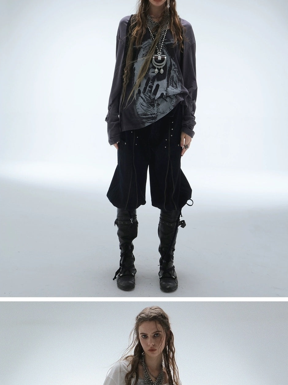 DoublePunch Lightweight Punk Loose Fit Long Sleeve Vintage Print Womens Travel T-Shirt