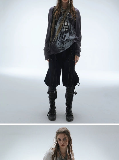 DoublePunch Lightweight Punk Loose Fit Long Sleeve Vintage Print Womens Travel T-Shirt